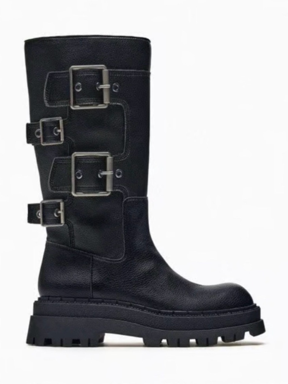 Zara Black Buckled Lug Sole Platform Boots